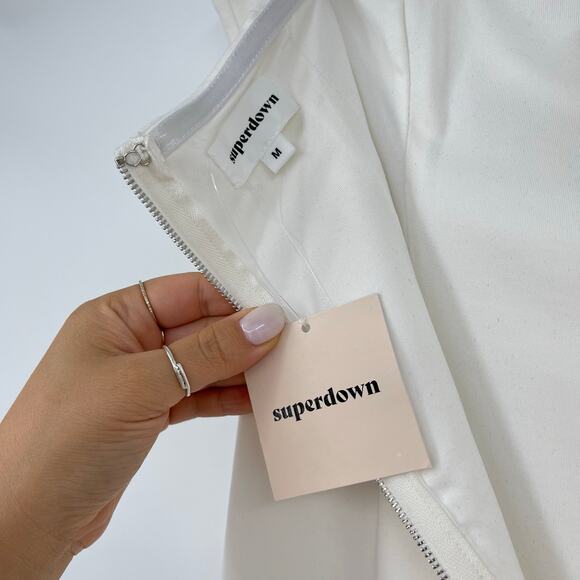 superdown | NWT Cleo Strapless Dress in White Ponte Silver Fringe Tube Mini M - Picture 5 of 15